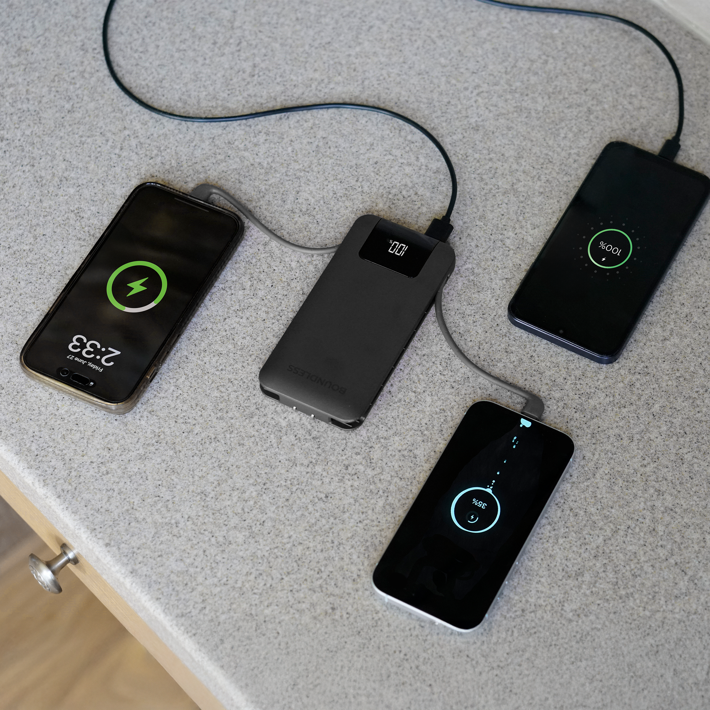 10,000mAh Slim Power Bank with Built-In Cables & AC Plug