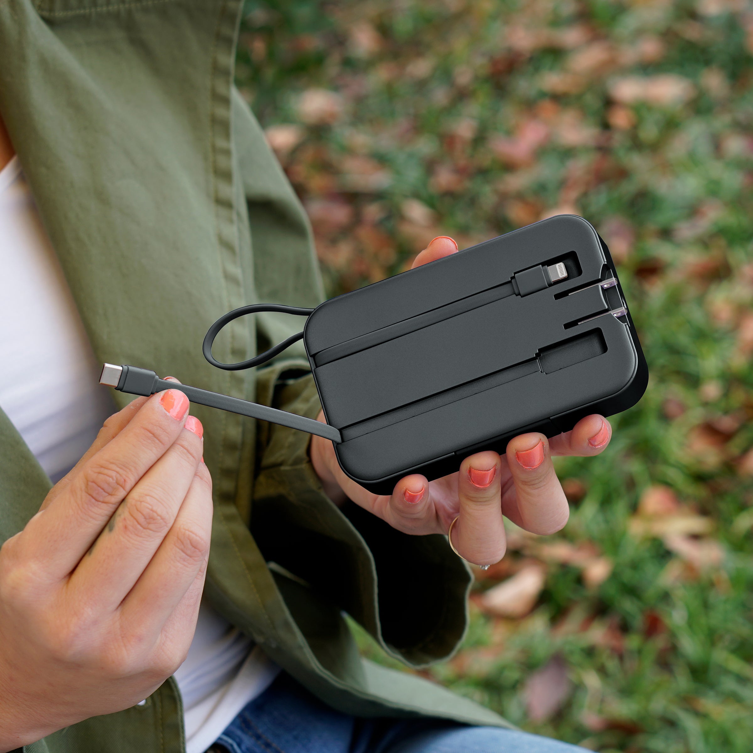 14,000mAh All-In-One Pro Power Bank w/AC Plug, Built-In Cables, Type-C and USB Ports