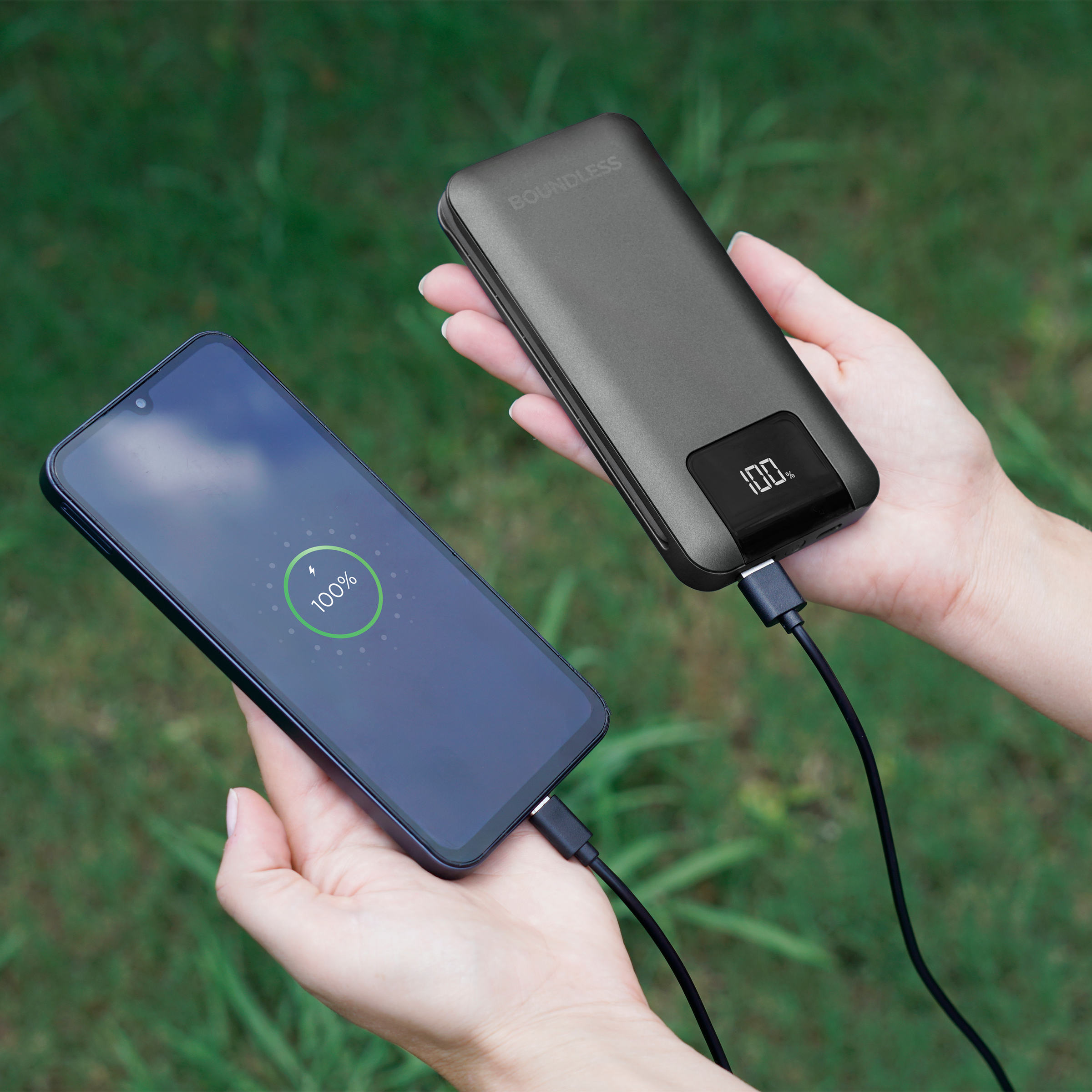 10,000mAh Slim Power Bank with Built-In Cables & AC Plug