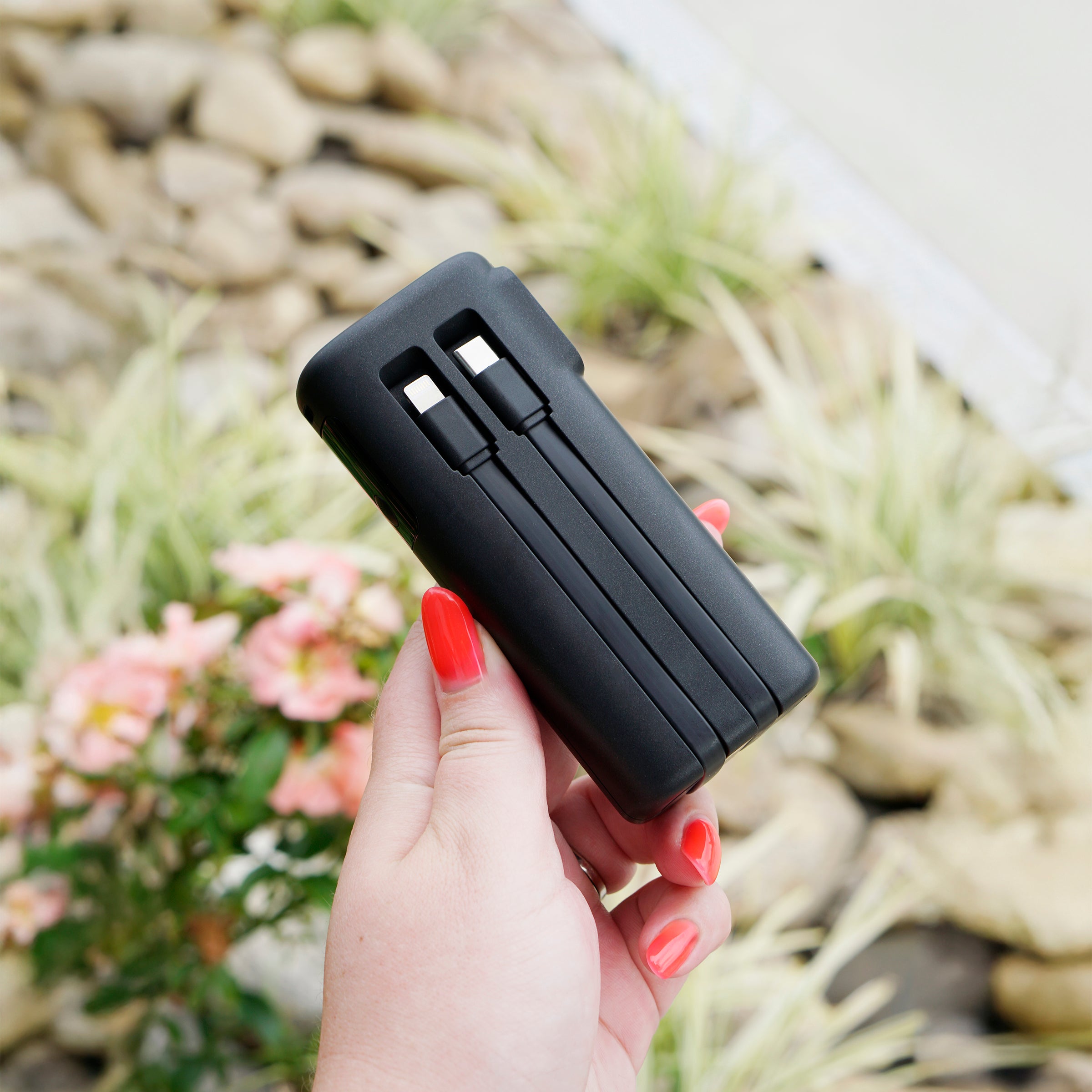 10,000mAh Handheld Power Bank with Built-In Cables & AC Plug