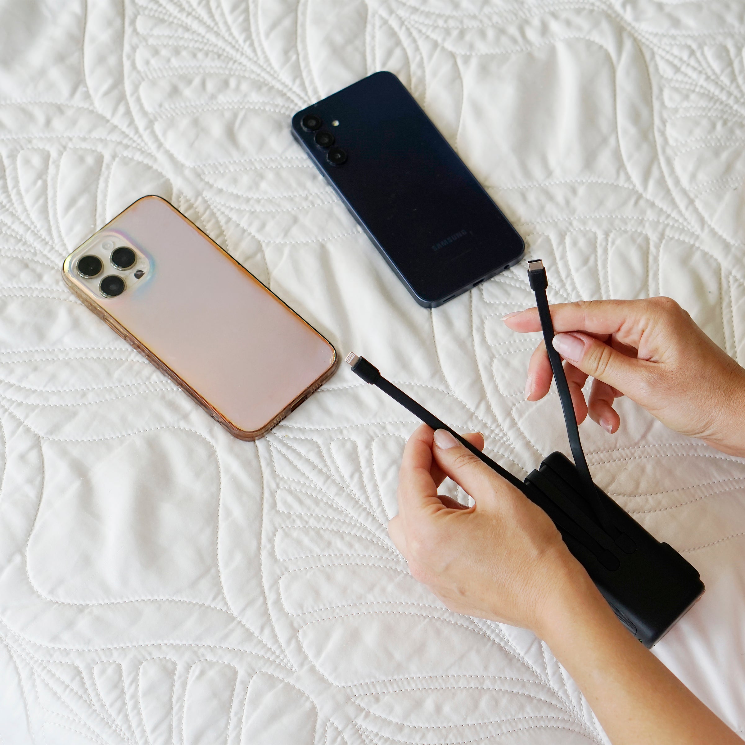 10,000mAh Handheld Power Bank with Built-In Cables & AC Plug