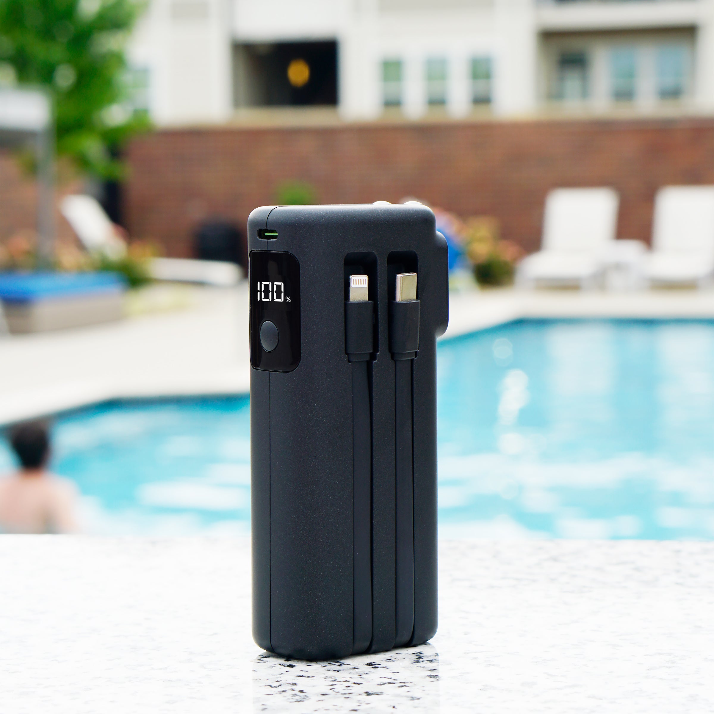 10,000mAh Handheld Power Bank with Built-In Cables & AC Plug