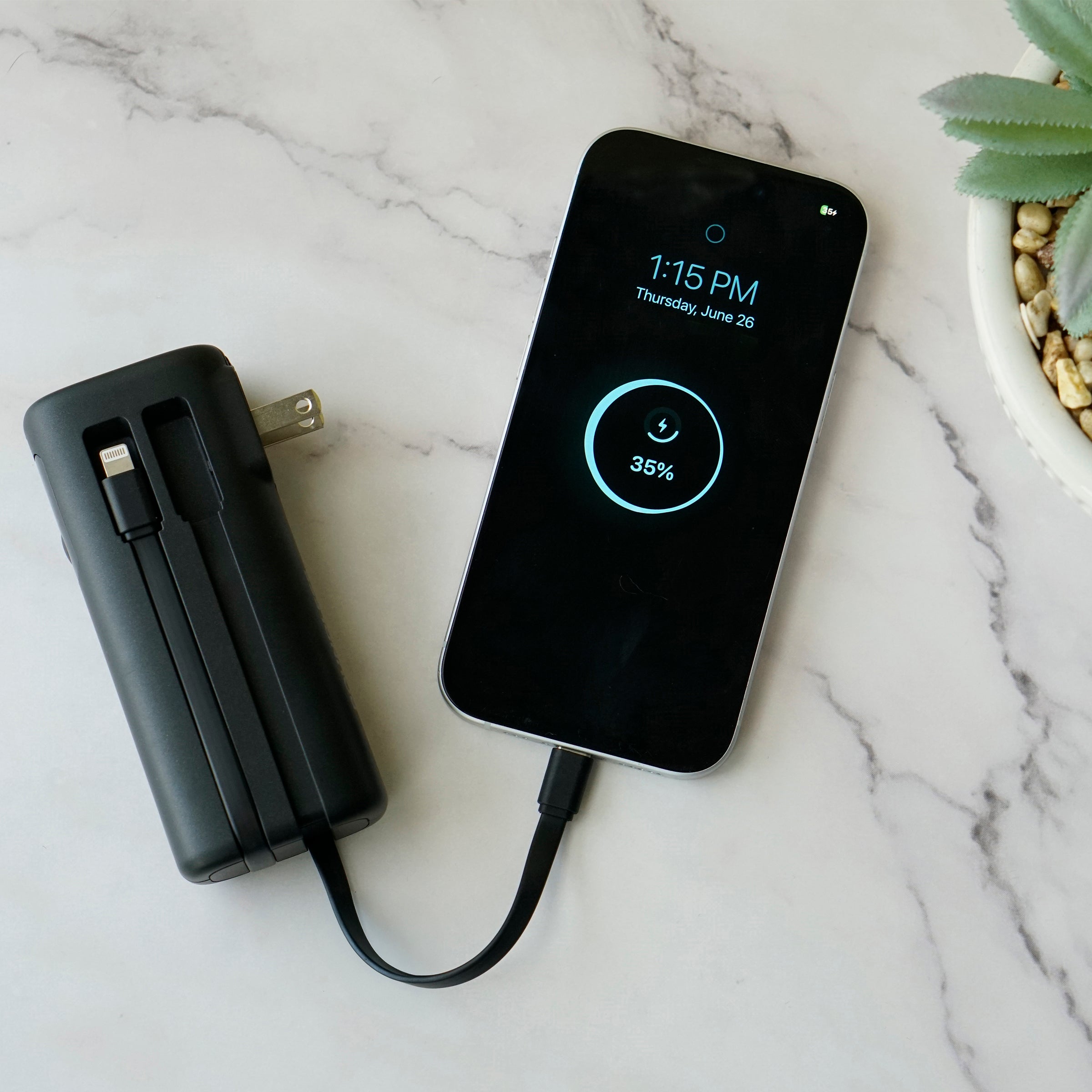 10,000mAh Handheld Power Bank with Built-In Cables & AC Plug