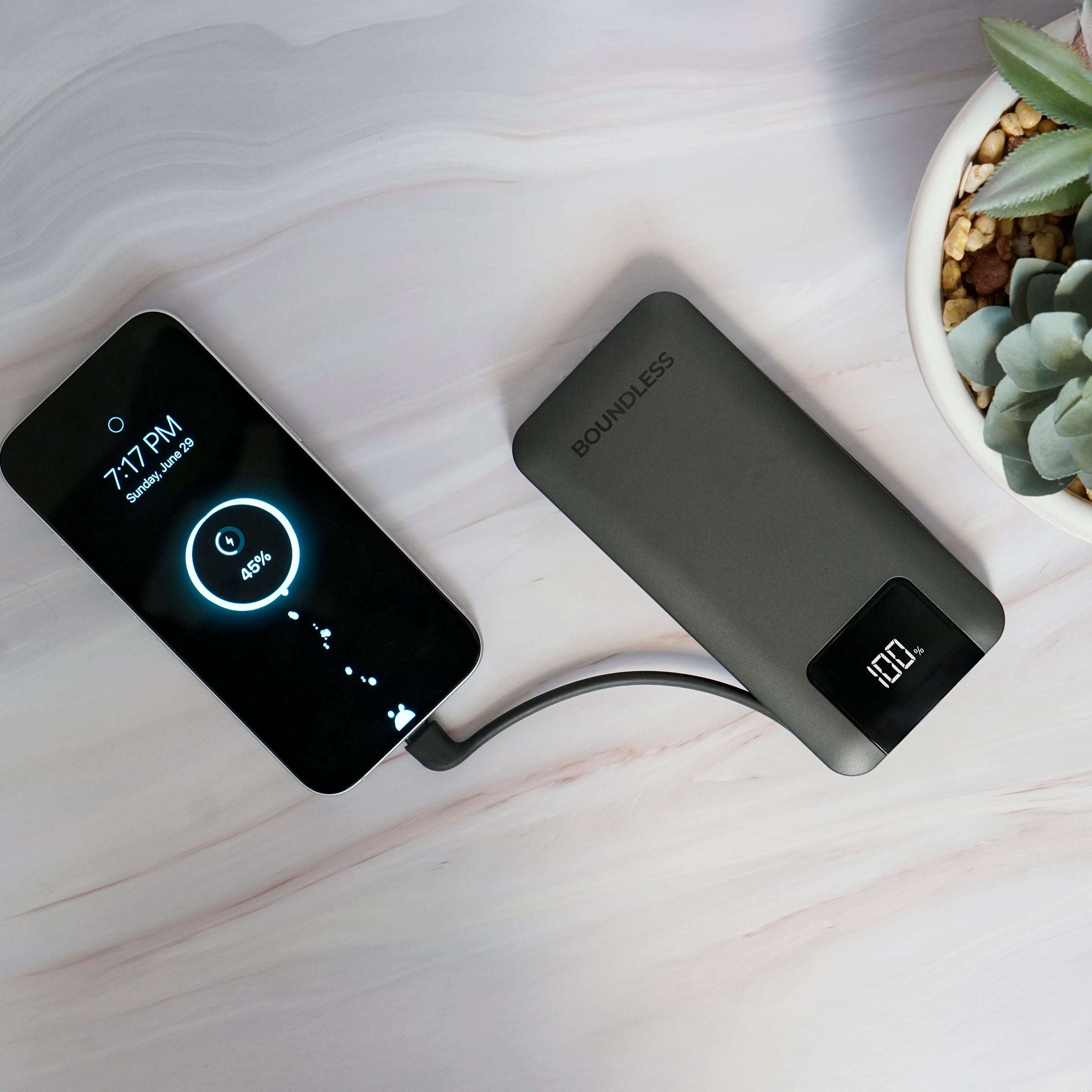 10,000mAh Slim Power Bank with Built-In Cables & AC Plug