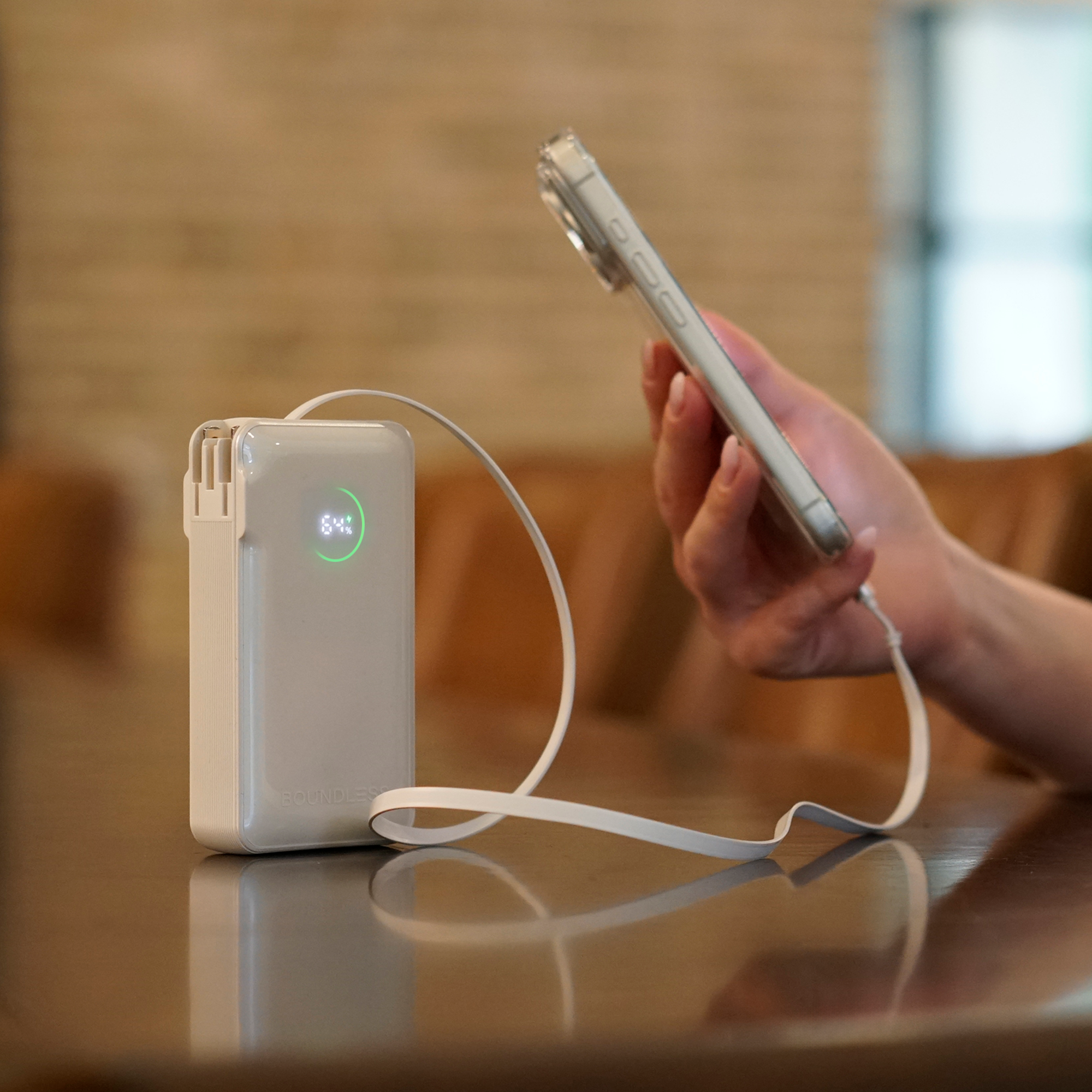 10,000mAh Power Bank with Retractable Type-C Cable & AC Plug