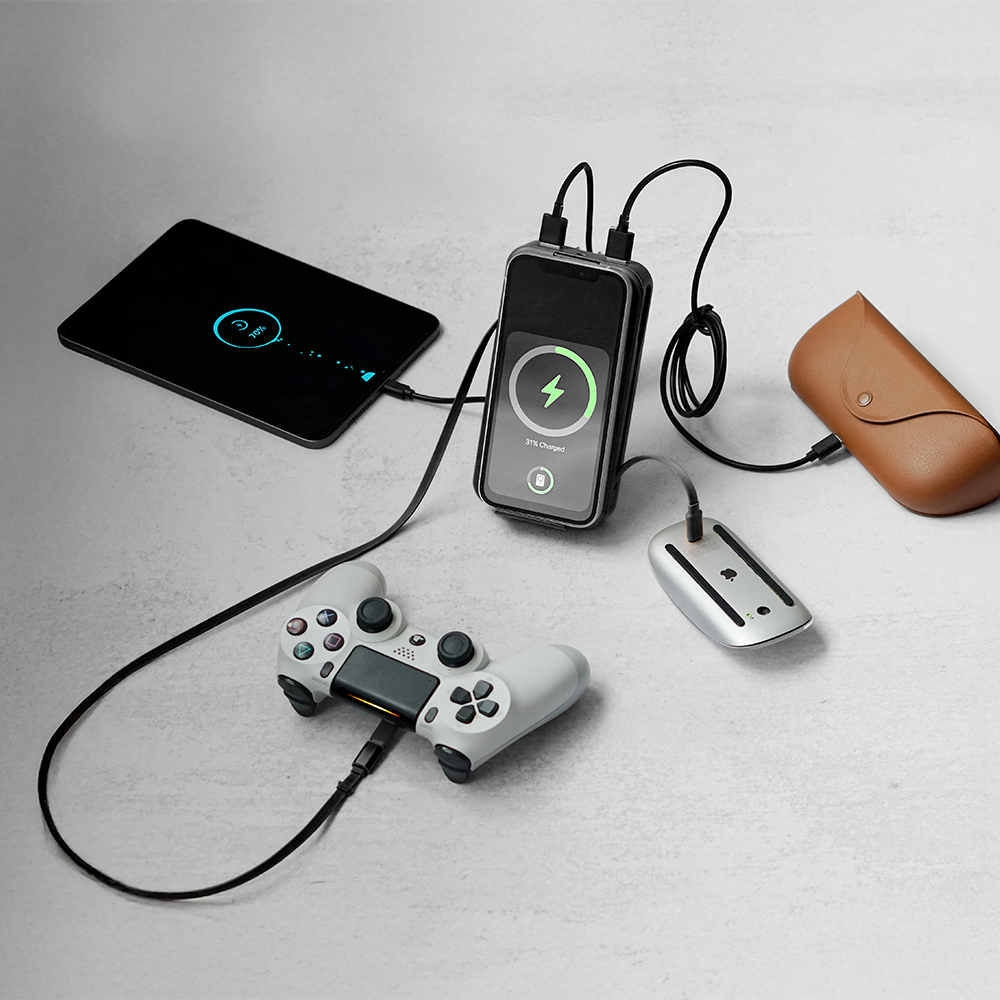 Signature 15,000mAh Power Bank with Built-In Cables, Wireless Charging, & AC Plug