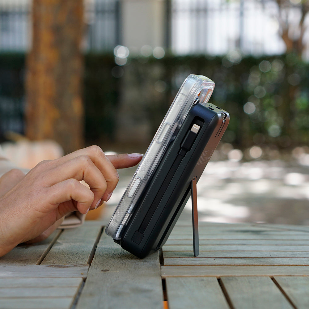 Signature 15,000mAh Power Bank with Built-In Cables, Wireless Charging, & AC Plug