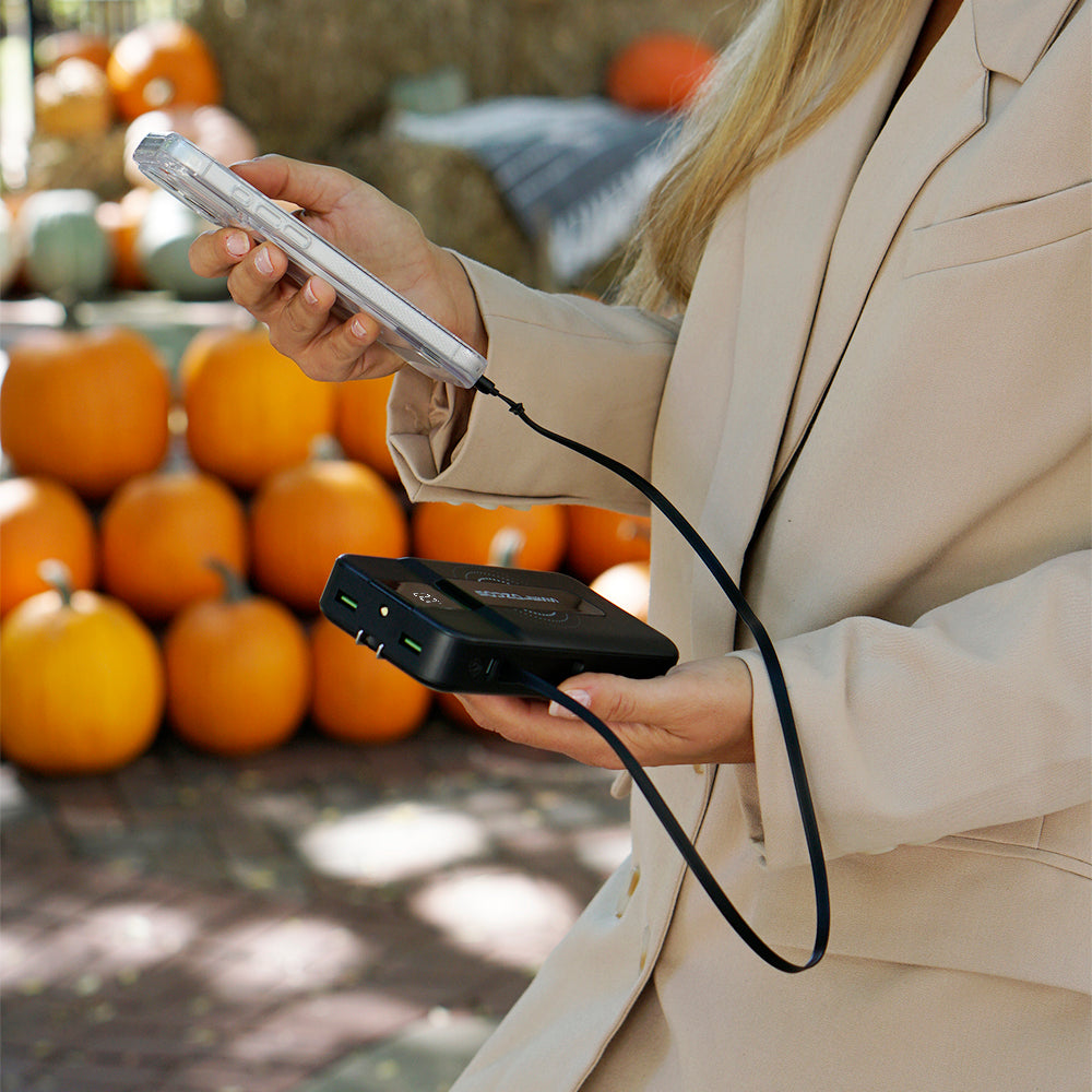 Signature 15,000mAh Power Bank with Built-In Cables, Wireless Charging, & AC Plug