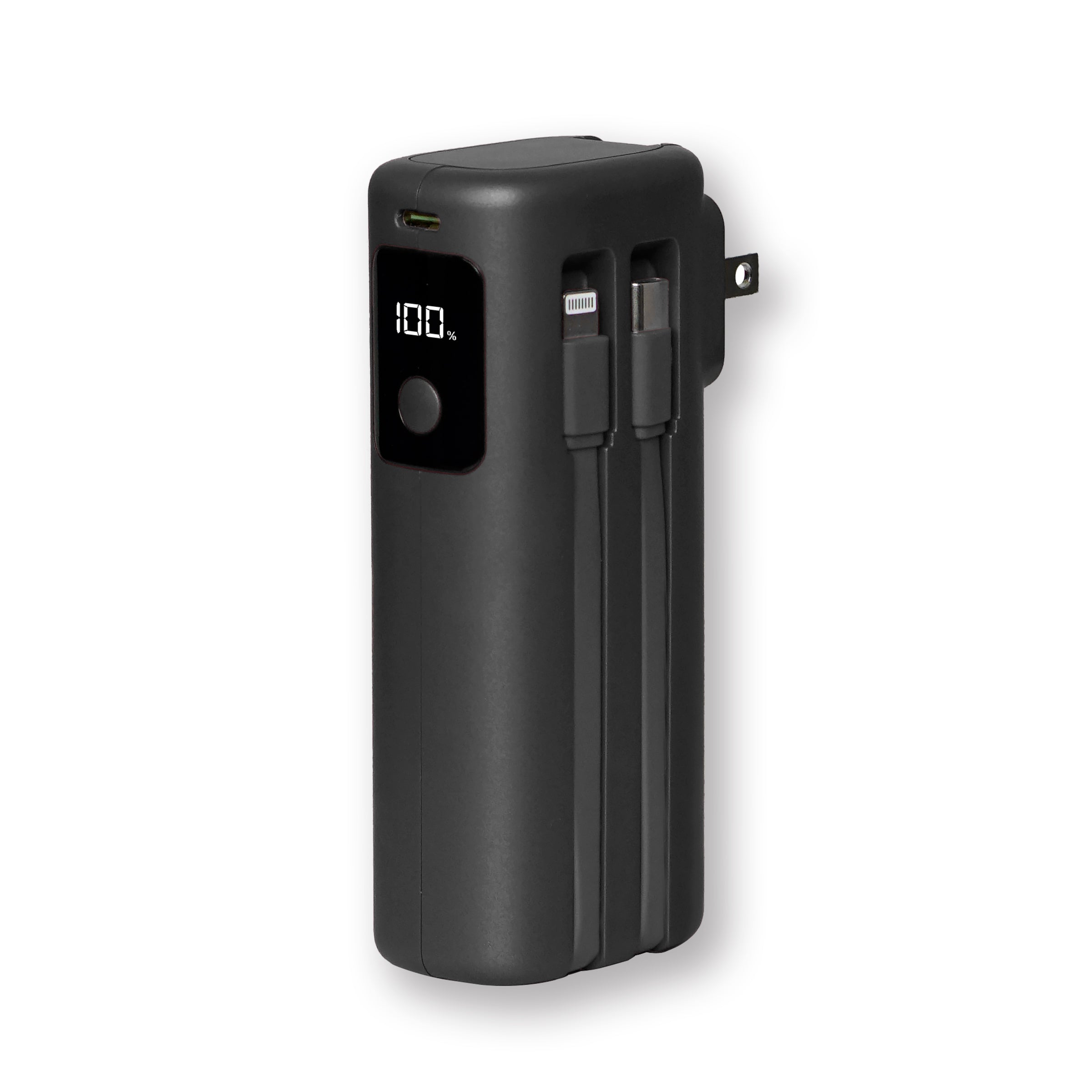 10,000mAh Handheld Power Bank with Built-In Cables & AC Plug