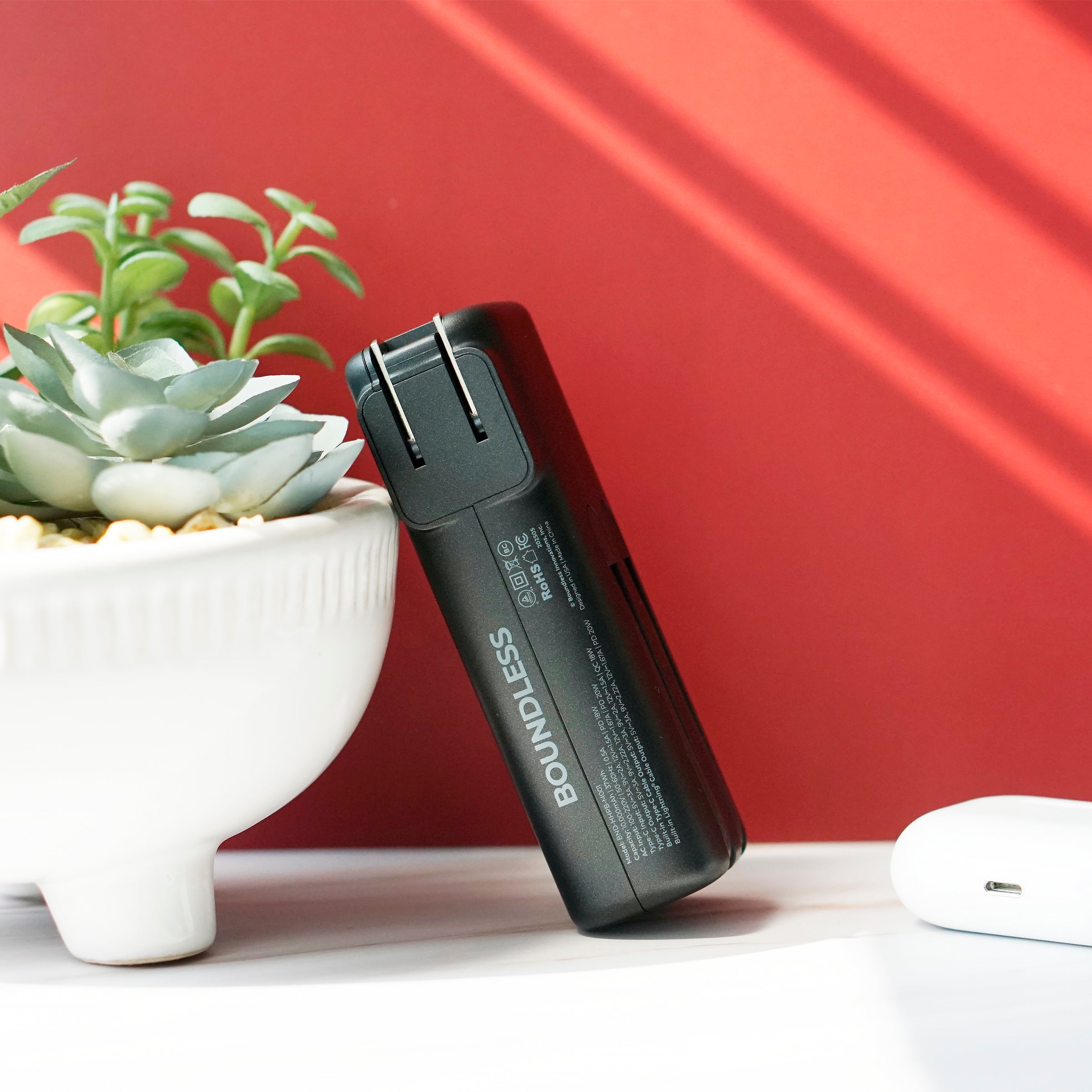 10,000mAh Handheld Power Bank with Built-In Cables & AC Plug