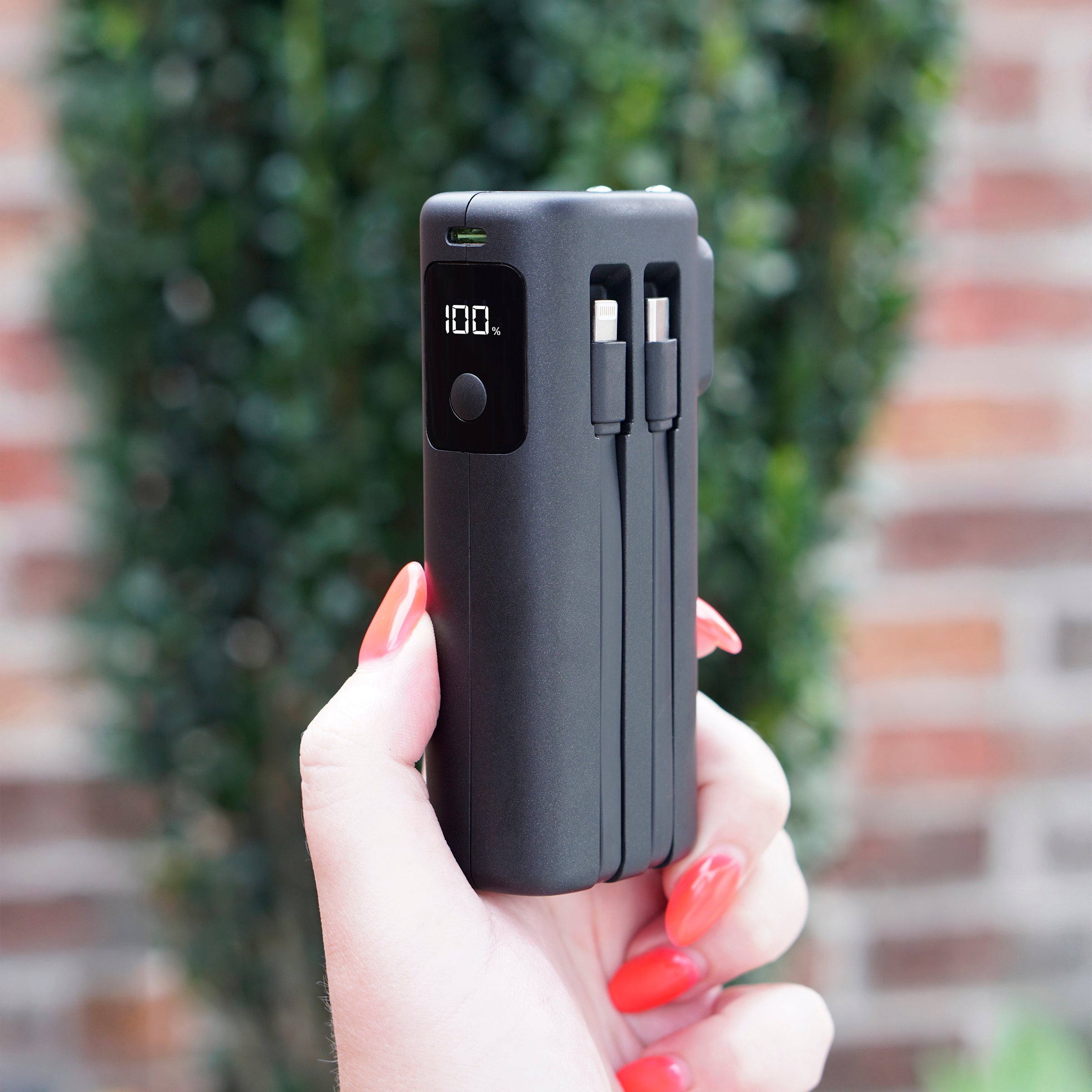 10,000mAh Handheld Power Bank with Built-In Cables & AC Plug