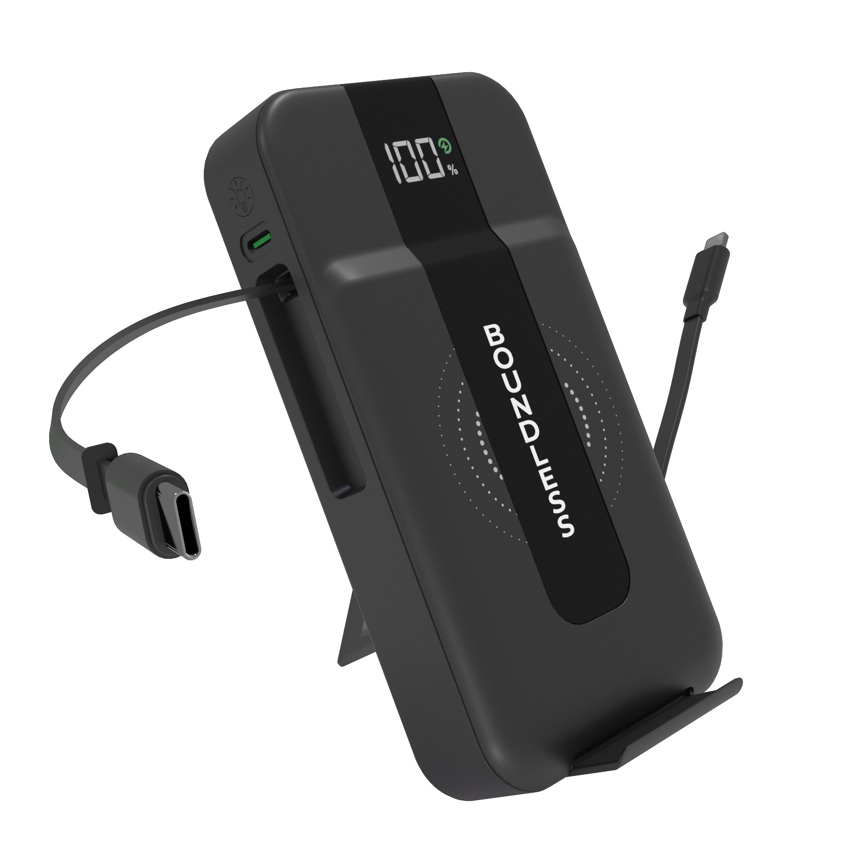 Signature 15,000mAh Power Bank with Built-In Cables, Wireless Charging, & AC Plug