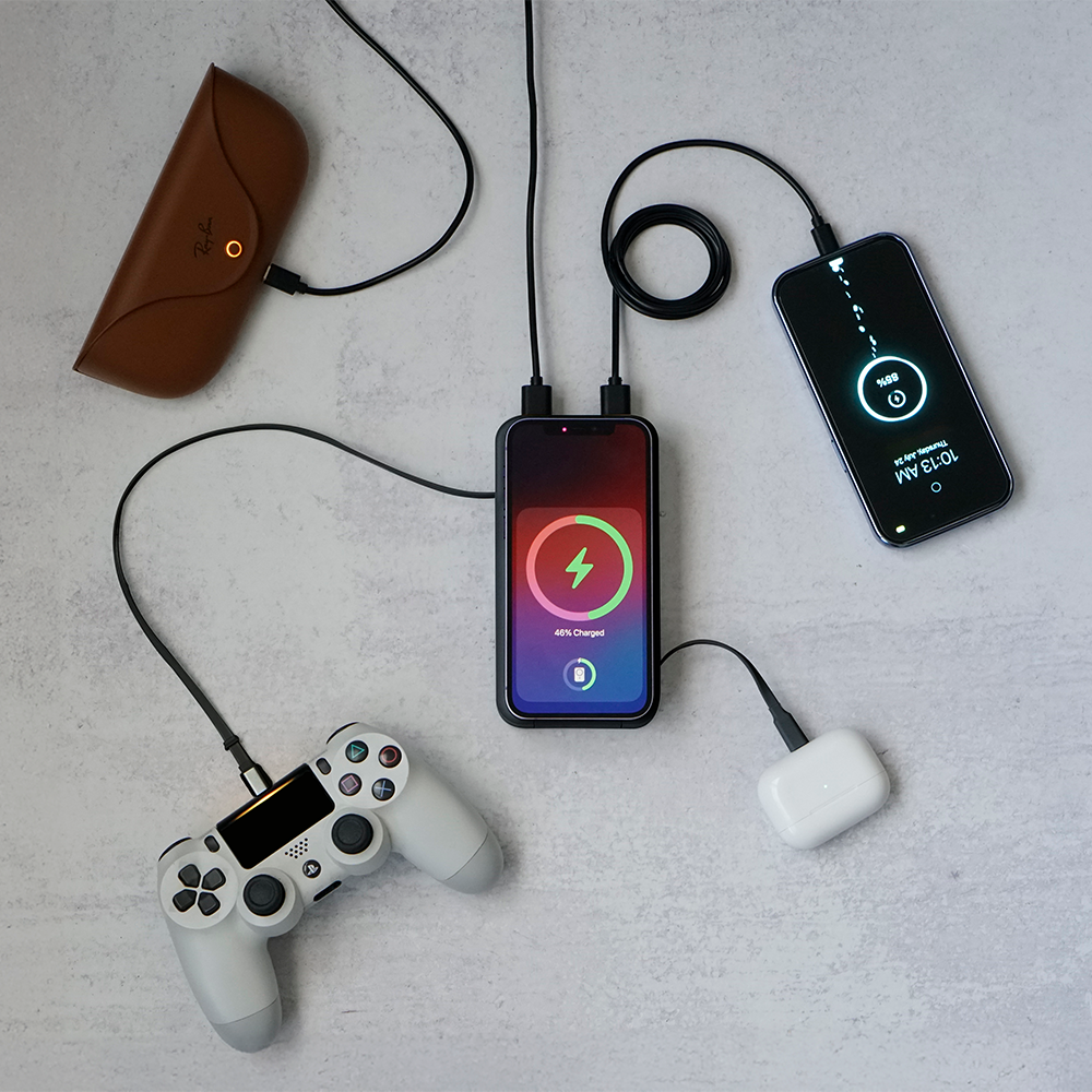 Signature 15,000mAh Power Bank with Built-In Cables, Wireless Charging, & AC Plug