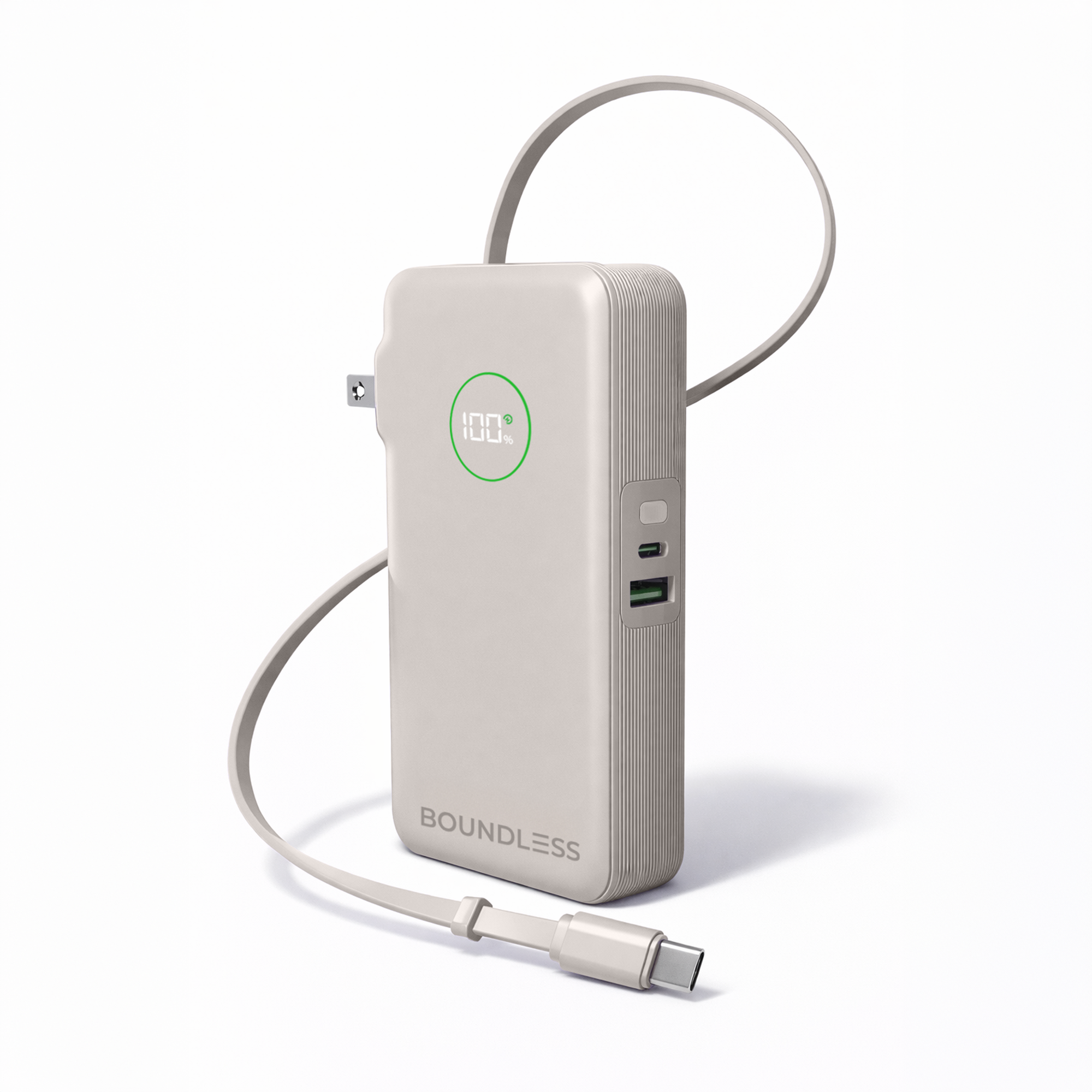 10,000mAh Power Bank with Retractable Type-C Cable & AC Plug